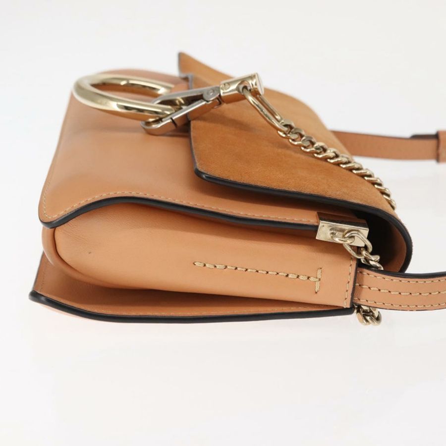 【日本直送】Chloe 鏈條 Fay 肩背包 皮革 米色 金色 正品 BA6597-2