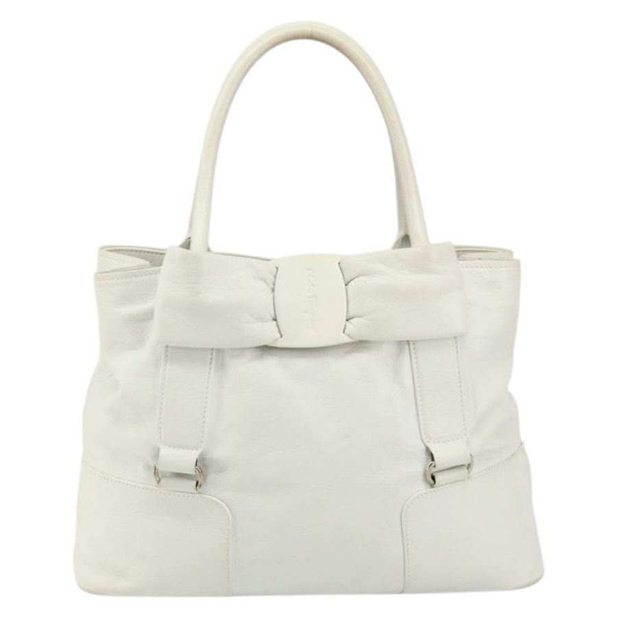【日本直送】Salvatore Ferragamo Vala 手提包 皮革 白色 金色 正品 BA6591-12