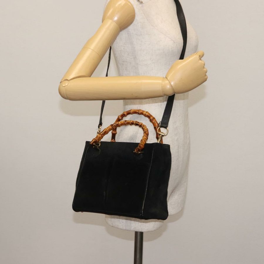 【日本直送】GUCCI 竹節手提包 麂皮 兩用 黑色 正品 BA6753-23