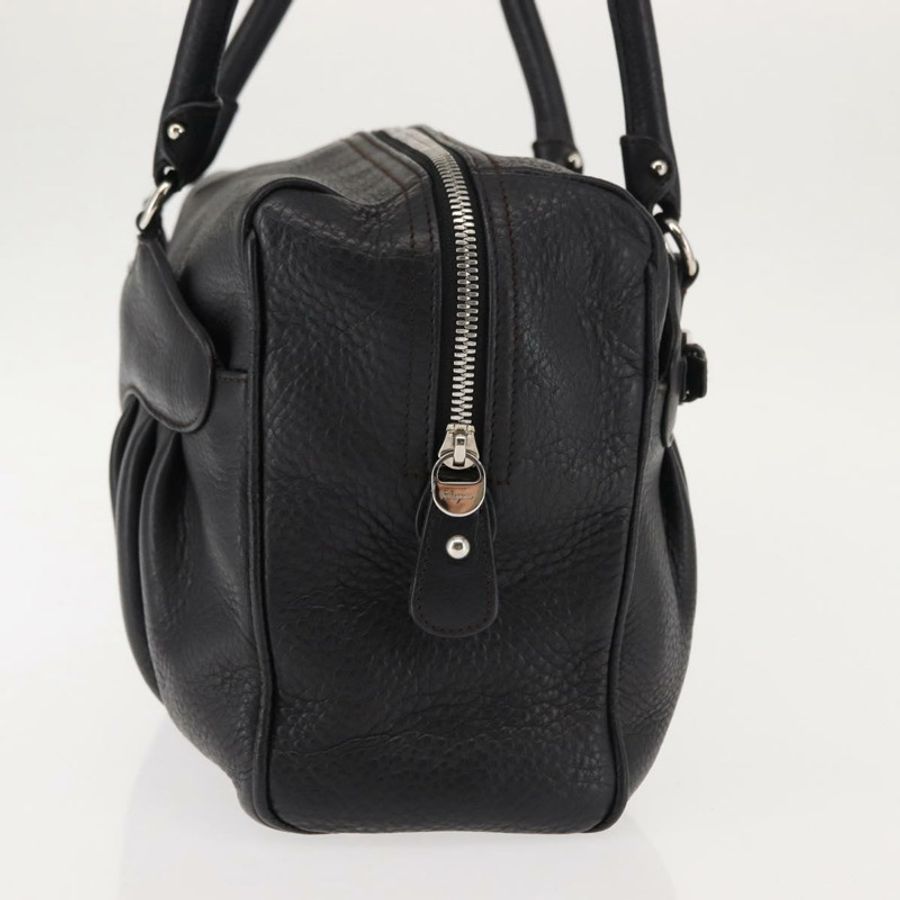 【日本直送】Salvatore Ferragamo Gancini 單肩包,黑色銀色皮革,正品編號 146635-3