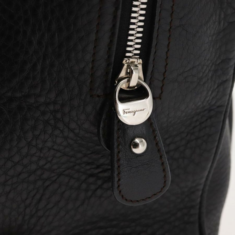 【日本直送】Salvatore Ferragamo Gancini 單肩包,黑色銀色皮革,正品編號 146635-9