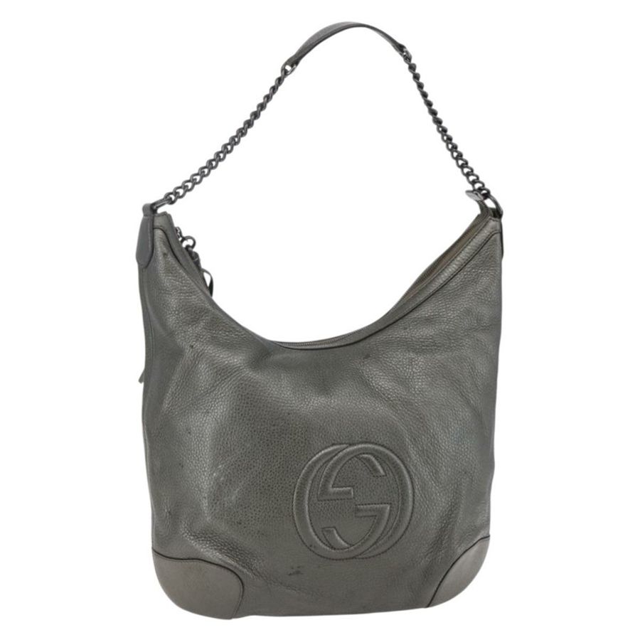 【日本直送】GUCCI Soho 鏈條單肩包 皮革 銀色 326706 正品 yk19690-0