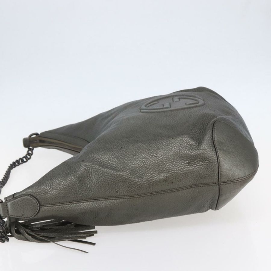 【日本直送】GUCCI Soho 鏈條單肩包 皮革 銀色 326706 正品 yk19690-2