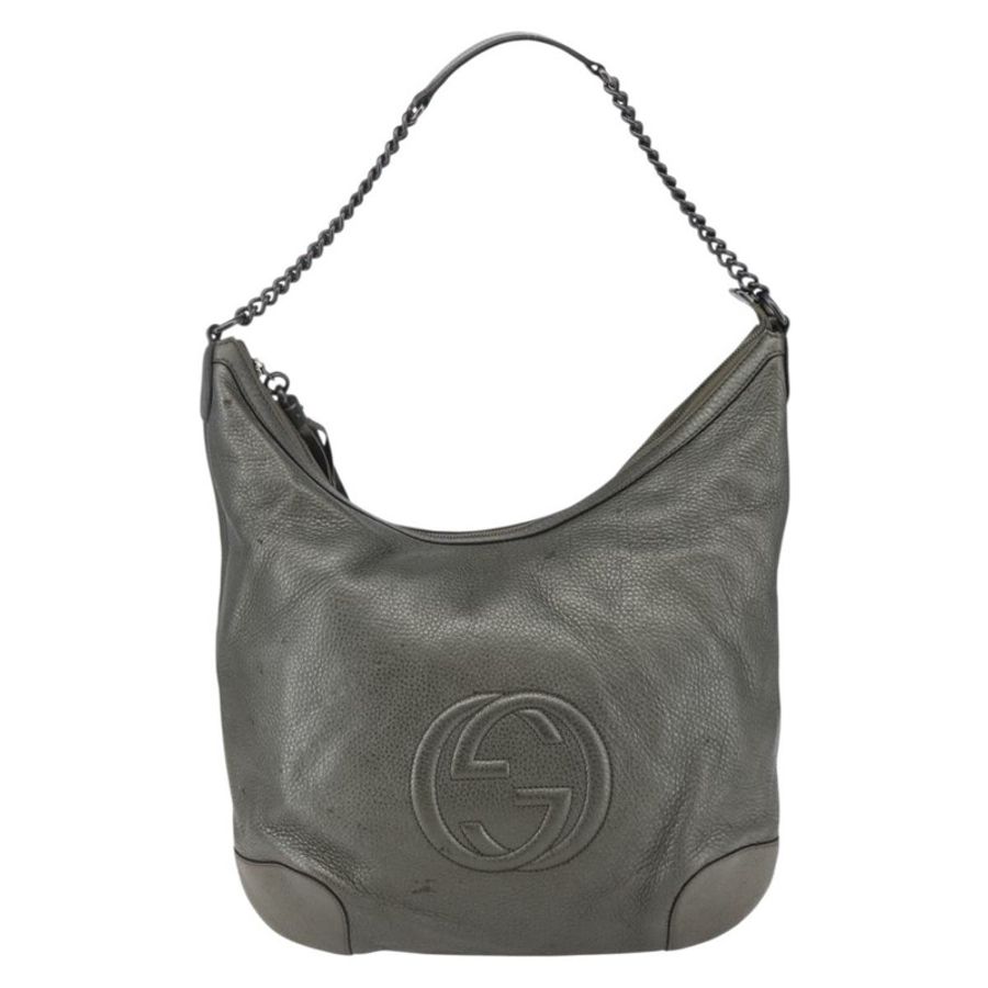 【日本直送】GUCCI Soho 鏈條單肩包 皮革 銀色 326706 正品 yk19690-12