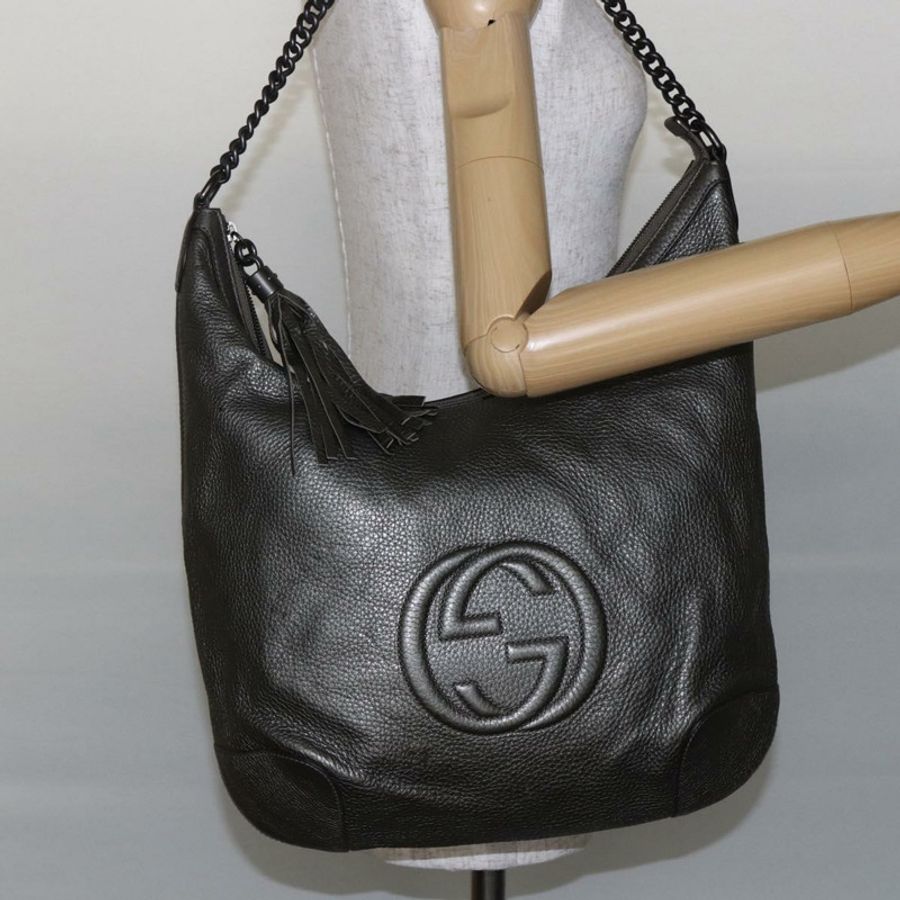 【日本直送】GUCCI Soho 鏈條單肩包 皮革 銀色 326706 正品 yk19690-20