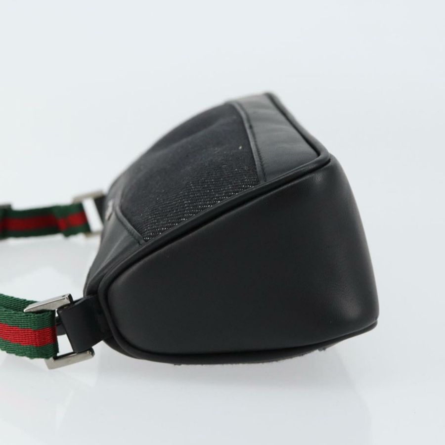 【日本直送】GUCCI Web Sherry Line 帆布皮革手拿包 黑色 銀色 紅色 92820 Auth am9396-3