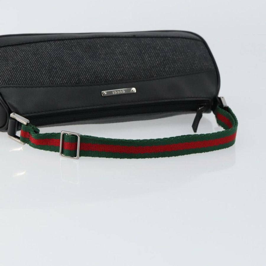 【日本直送】GUCCI Web Sherry Line 帆布皮革手拿包 黑色 銀色 紅色 92820 Auth am9396-6