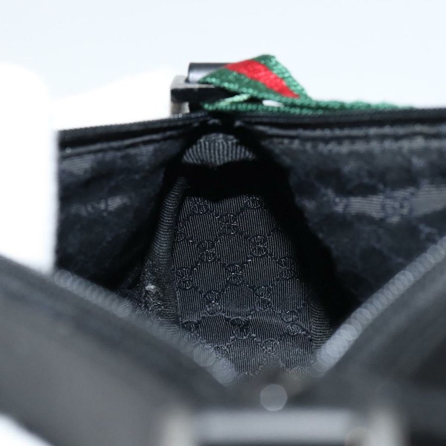 【日本直送】GUCCI Web Sherry Line 帆布皮革手拿包 黑色 銀色 紅色 92820 Auth am9396-19