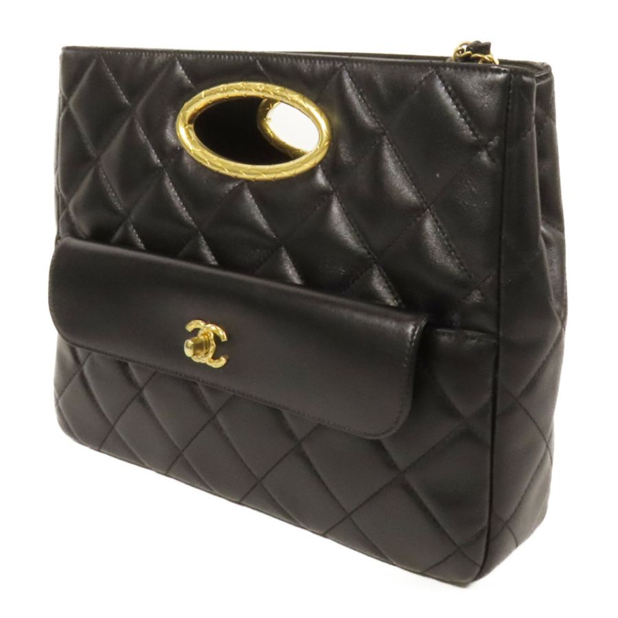 CHANEL 皮革Chain Shoulder金扣手挽肩背兩用袋-2