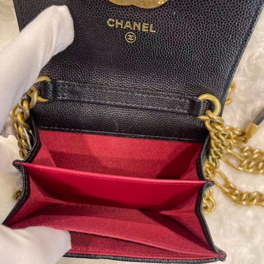 Chanel 21k金屬牌鏈條肩帶卡包-4
