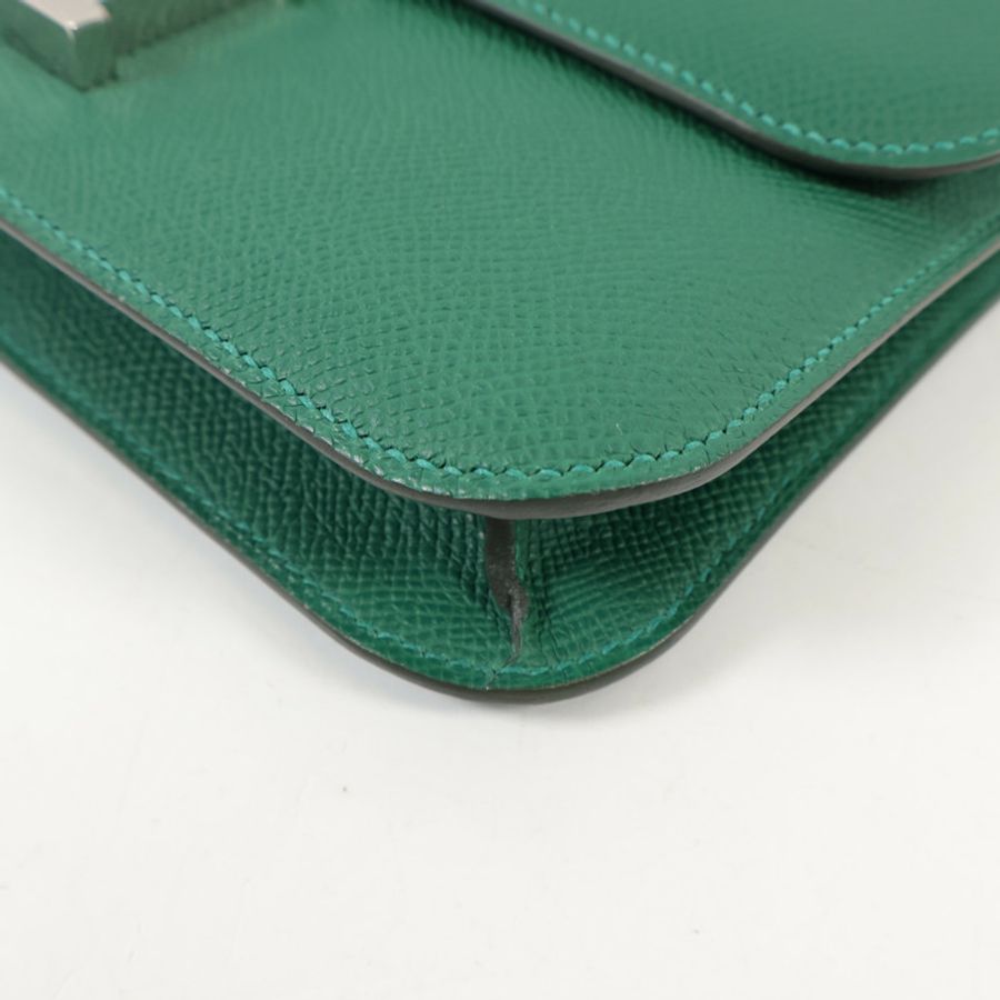 HERMES Epsom皮革Constance Elan銀扣肩背袋Vert Moyen-7