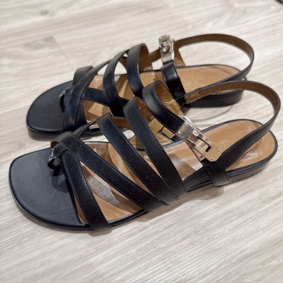 HERMES Kelly釦人字羅馬涼鞋 36號 貼底-2