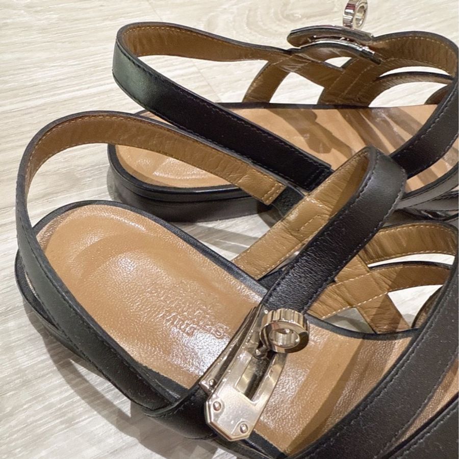 HERMES Kelly釦人字羅馬涼鞋 36號 貼底-4