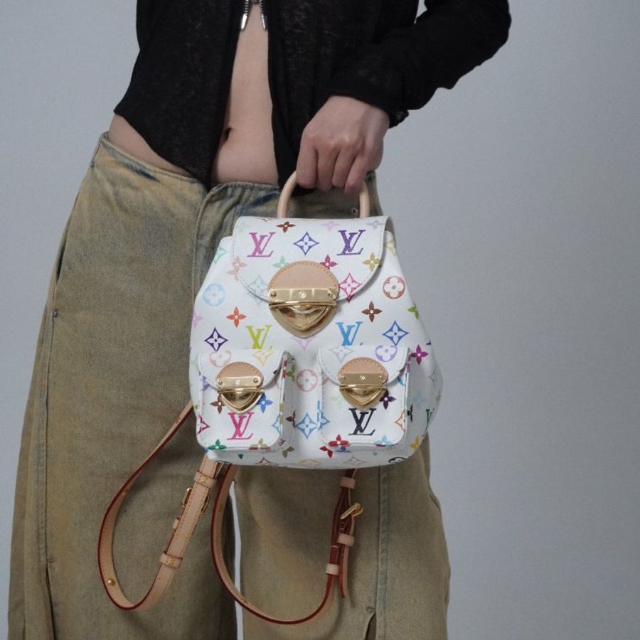 Louis Vuitton x TM  Venice 三彩塗層帆布釦式後背包(M13081-白)-0