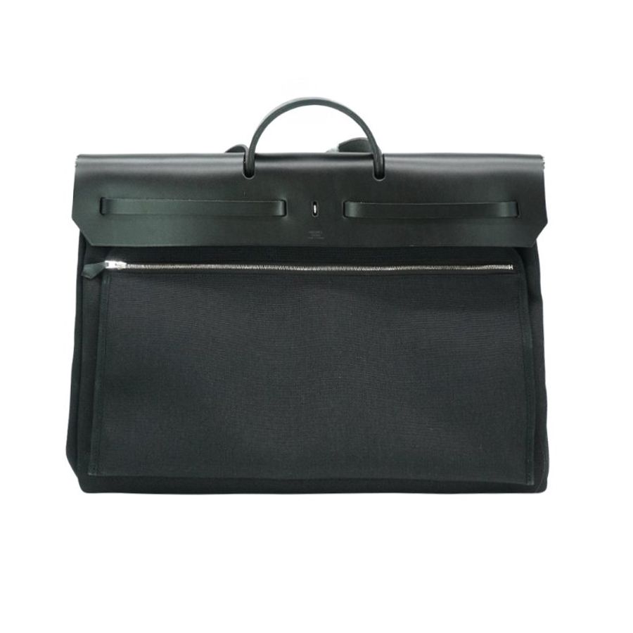 Hermes 展示品 Herbag Zip 50 銀釦帆布手提肩背包(黑)-3