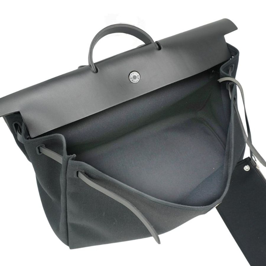 Hermes 展示品 Herbag Zip 50 銀釦帆布手提肩背包(黑)-5