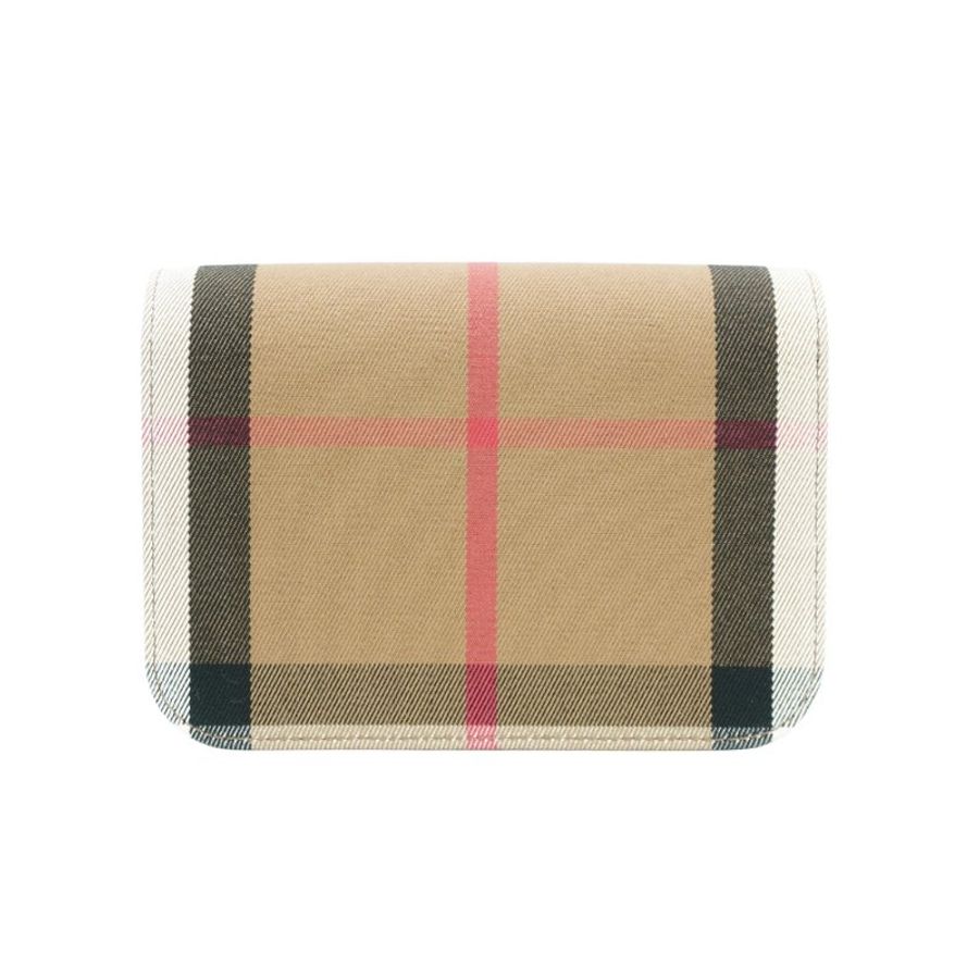 Burberry Madison 格紋帆布拚牛皮翻蓋斜背包(8084494-卡其)-2