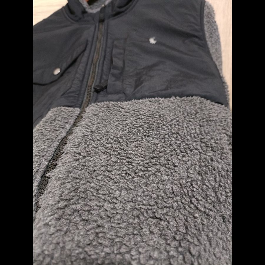 Polo Ralph Lauren RL 搖粒絨 黑灰 毛毛 拼接 立領外套 男M-6