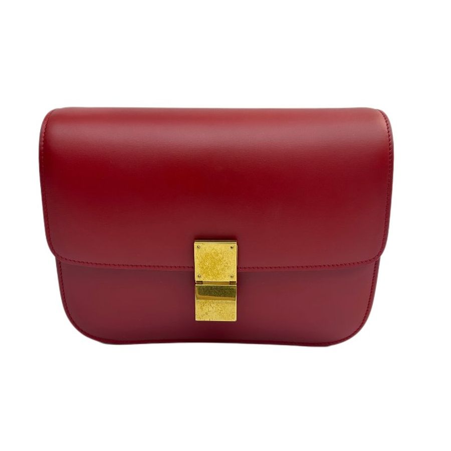 Celine 經典 中號 紅色 純色通勤包 金色五金配件 拋光皮革-0