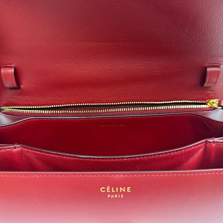 Celine 經典 中號 紅色 純色通勤包 金色五金配件 拋光皮革-6