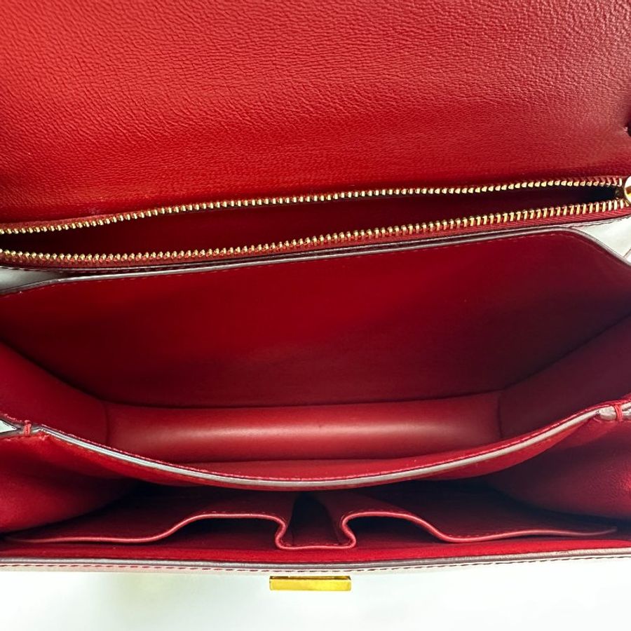 Celine 經典 中號 紅色 純色通勤包 金色五金配件 拋光皮革-7
