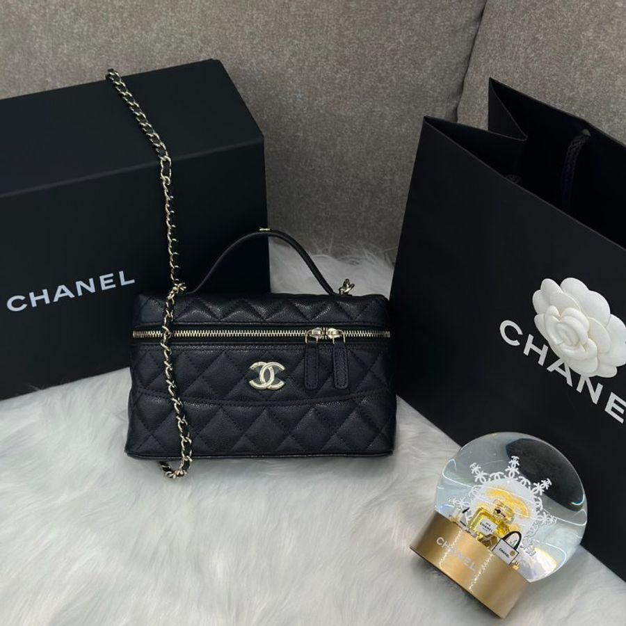 CHANEL 26C LP粒面牛皮手提飯盒包 - 黑金-0