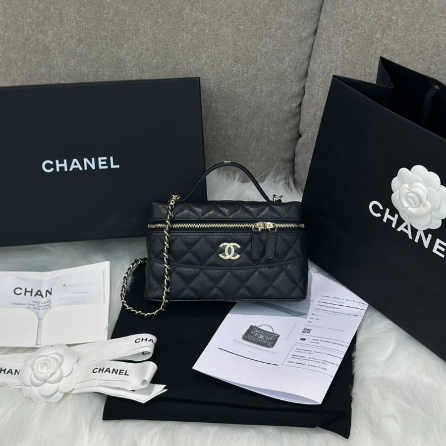 CHANEL 26C LP粒面牛皮手提飯盒包 - 黑金-8