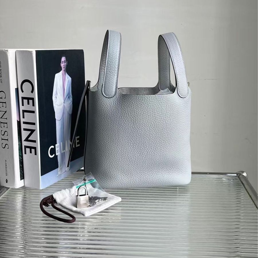 全新🆕 Hermes / 愛馬仕菜籃18 冰川藍 銀扣 K刻-0