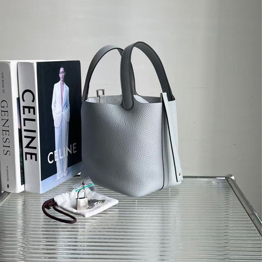 全新🆕 Hermes / 愛馬仕菜籃18 冰川藍 銀扣 K刻-2