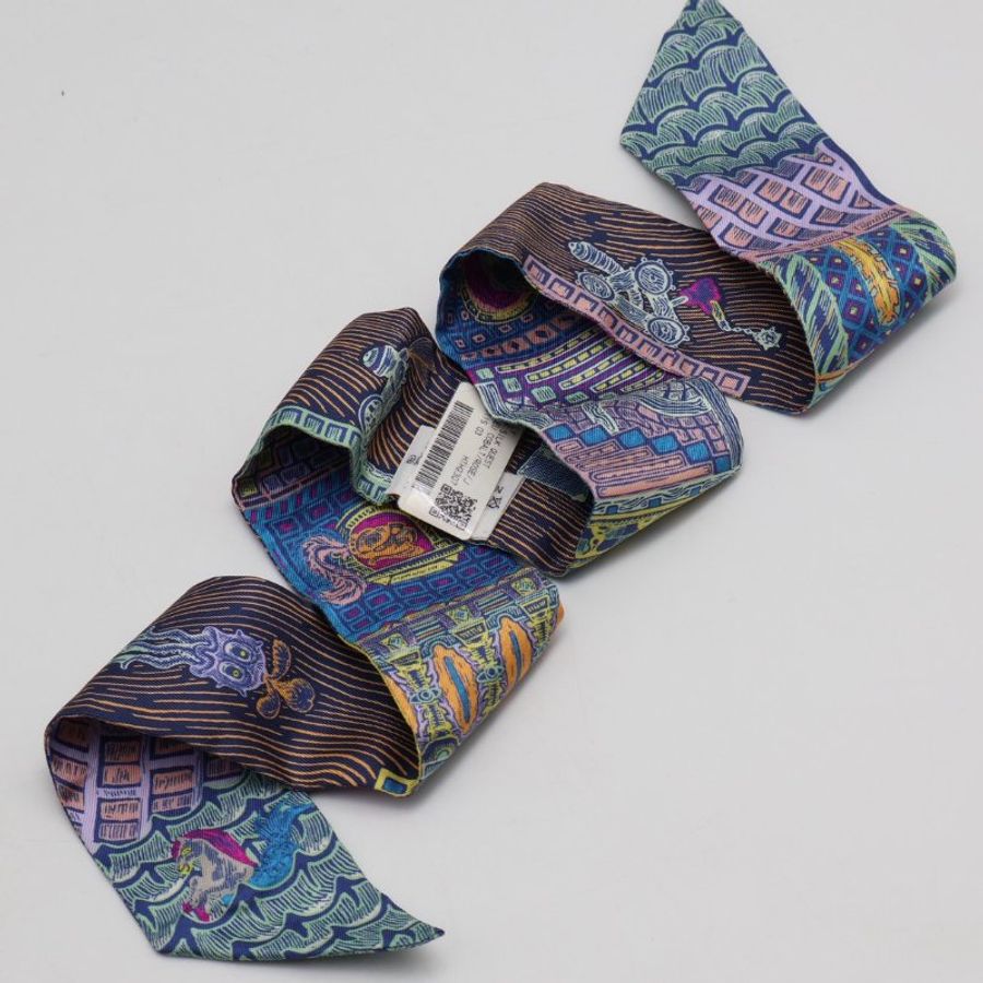 HERMES Super Silk Quest絲巾大冒險Twilly - 鈷藍/黃-1