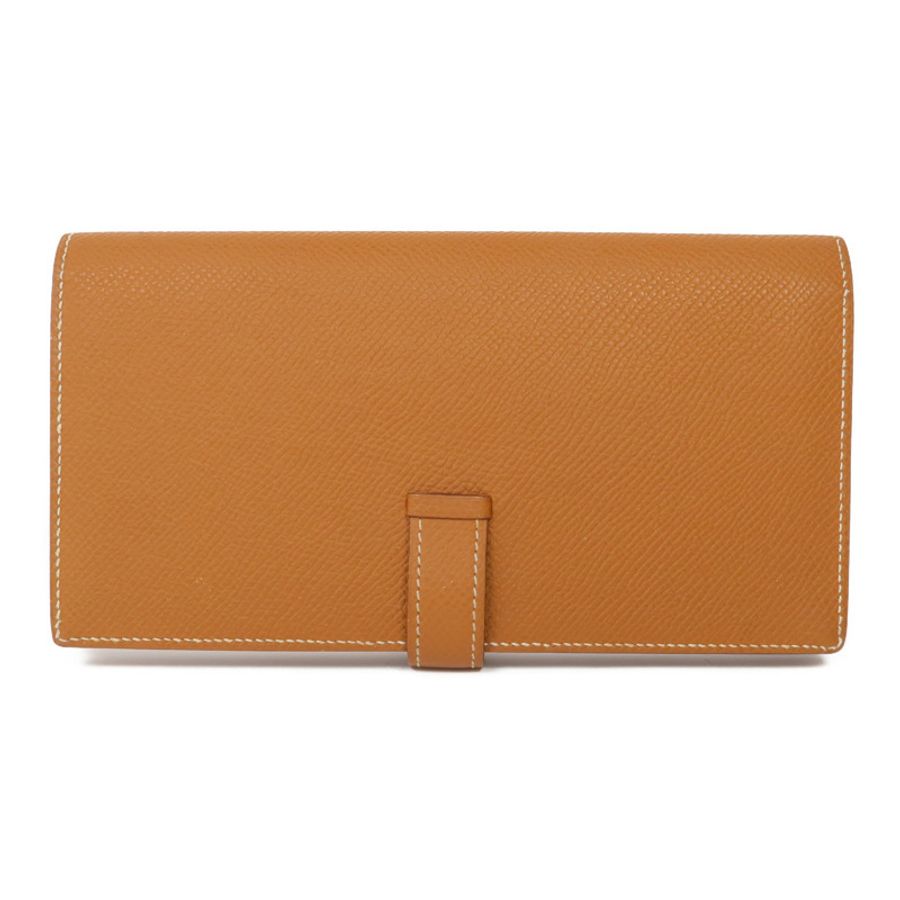 HERMES Epsom皮革Bearn W Snap銀扣長錢包Gold-1