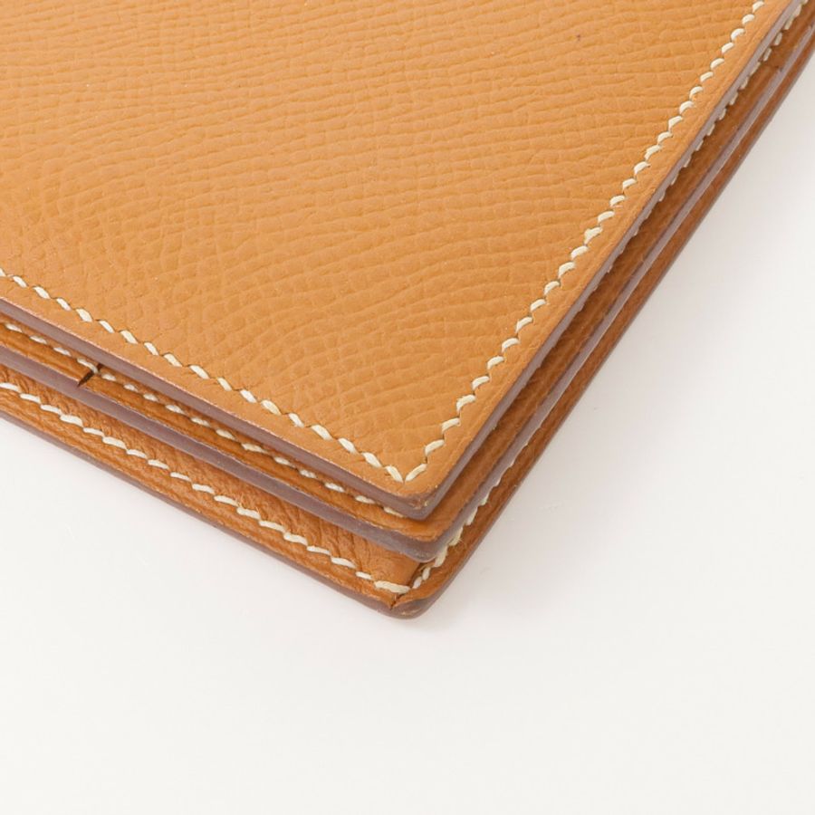 HERMES Epsom皮革Bearn W Snap銀扣長錢包Gold-6