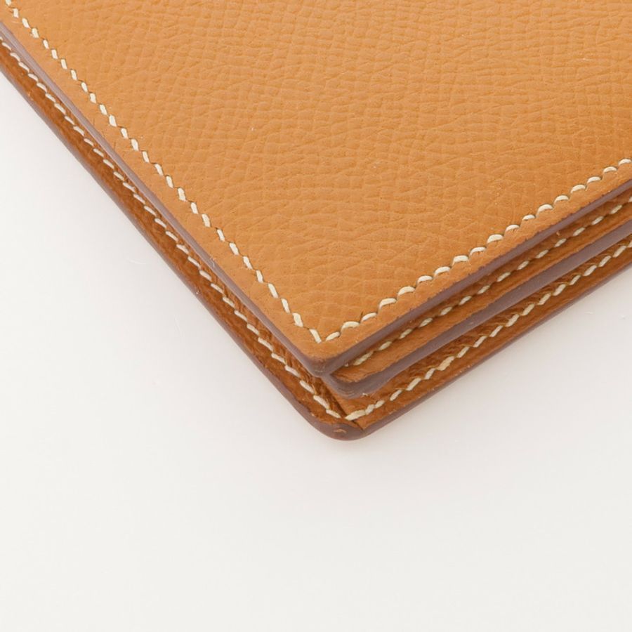 HERMES Epsom皮革Bearn W Snap銀扣長錢包Gold-7