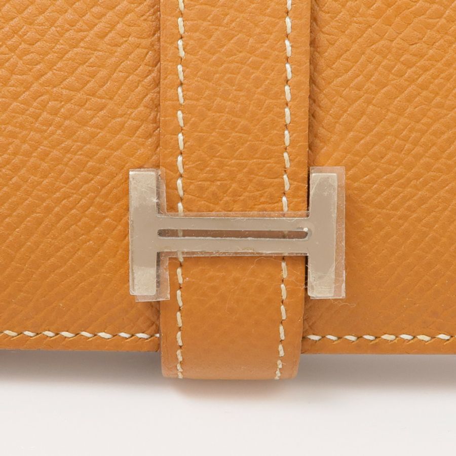 HERMES Epsom皮革Bearn W Snap銀扣長錢包Gold-10