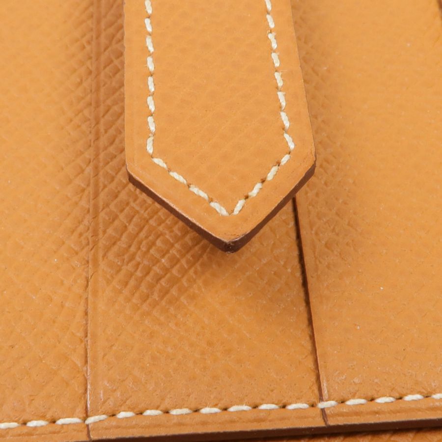 HERMES Epsom皮革Bearn W Snap銀扣長錢包Gold-15