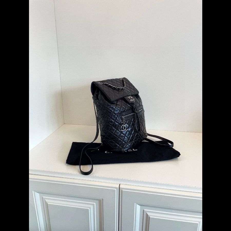 Chanel vintage backpack medium 黑銀-2