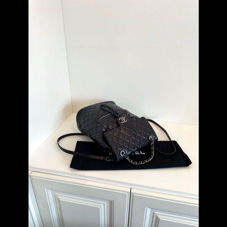 Chanel vintage backpack medium 黑銀-4
