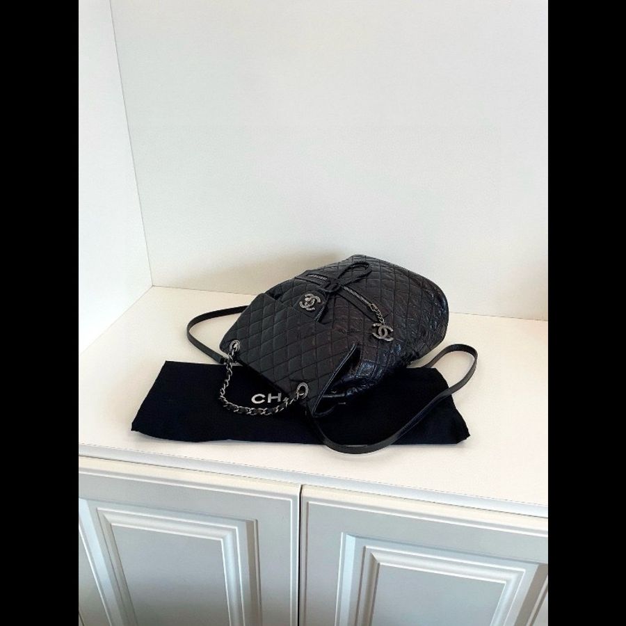 Chanel vintage backpack medium 黑銀-5