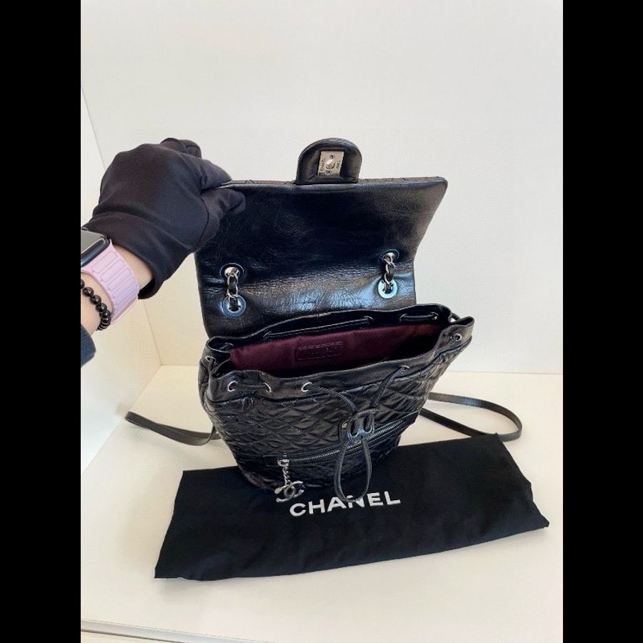 Chanel vintage backpack medium 黑銀-7