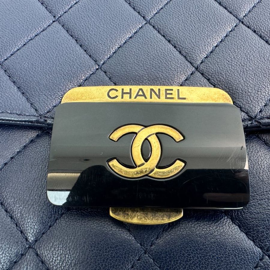 Chanel 香奈兒 女士 深藍色皮革 單肩包-2
