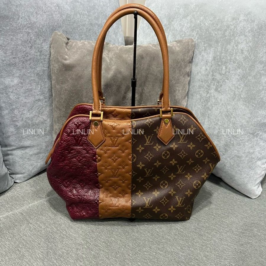LV單肩包/托特包 MONOGRAM BLOCKS/金棕色/波爾多紅壓花牛皮/三拼色-13