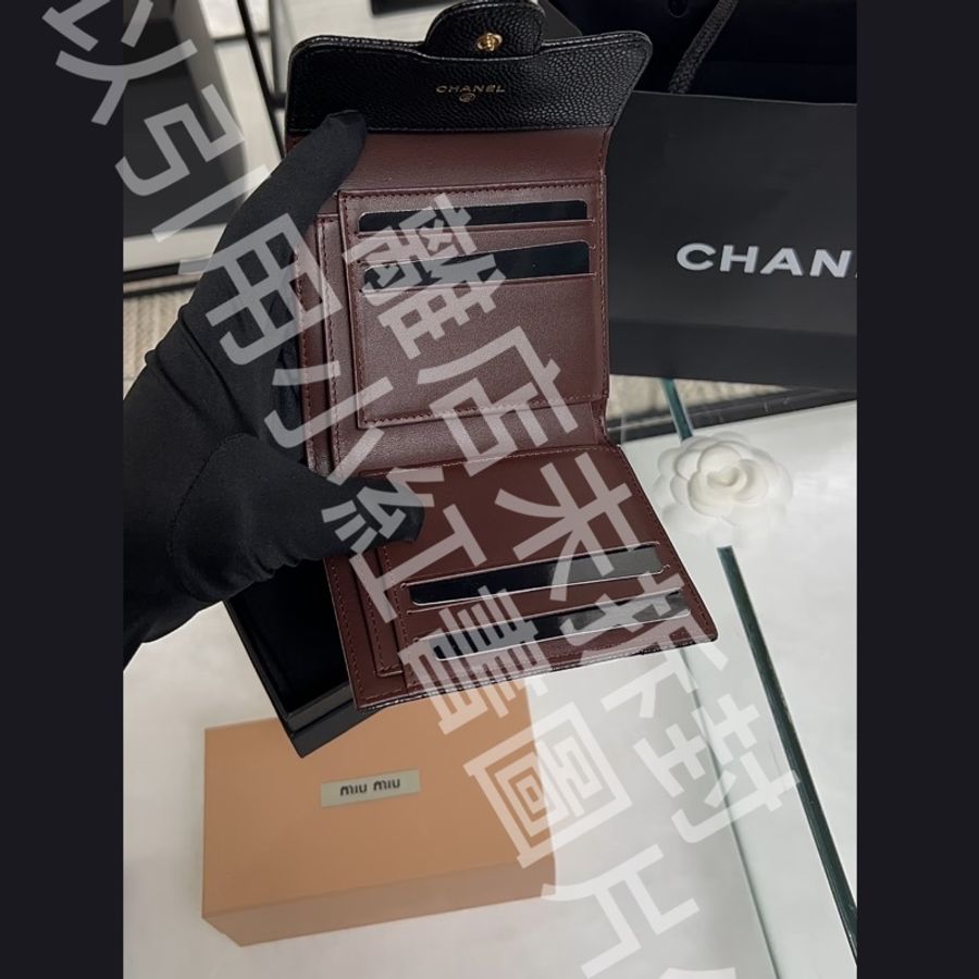 Chanel 短夾 荔枝皮 黑金 三折 全新 收據給正本 阿姆斯特丹帶回-2