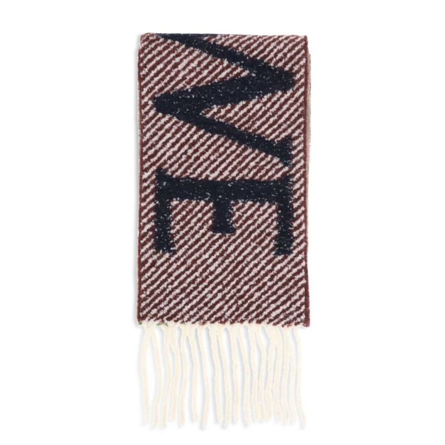 【LOEWE 羅威】Alpaca Wool 緹花織 羊駝毛和羊毛混紡 多色紋理毛圈 圍巾 海軍藍 橘色 FSA7SS3X01-1