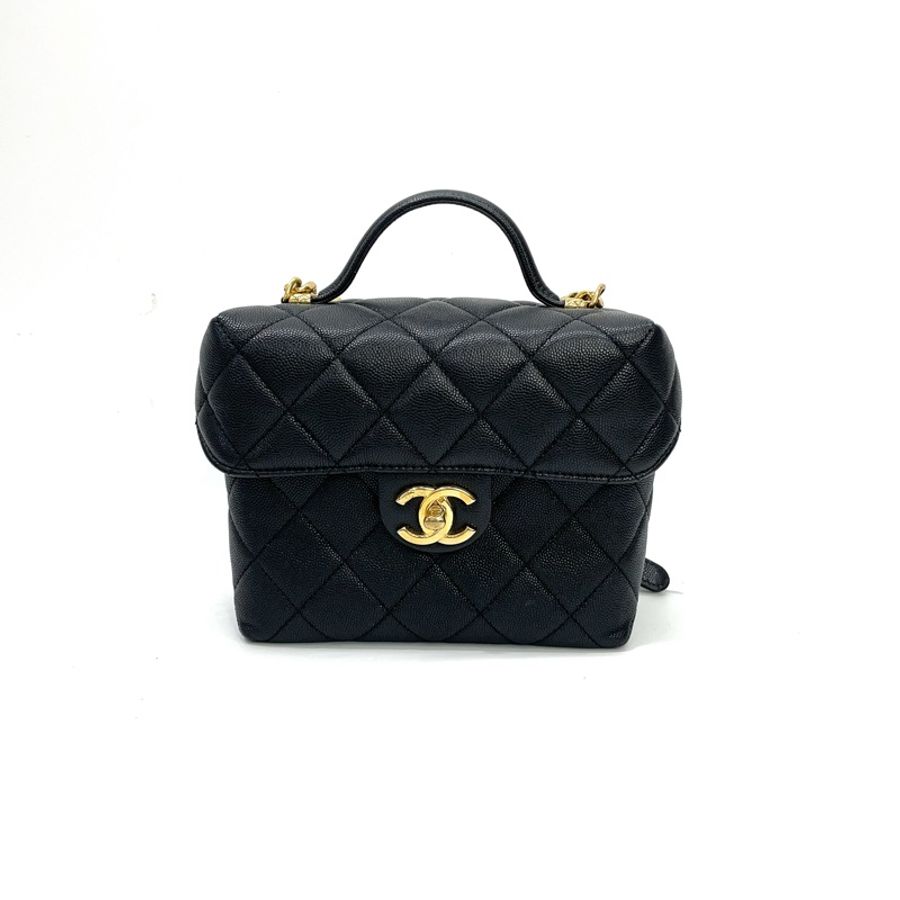 Chanel 黑荔枝牛皮金釦牛奶盒子斜背包 AS3729-0
