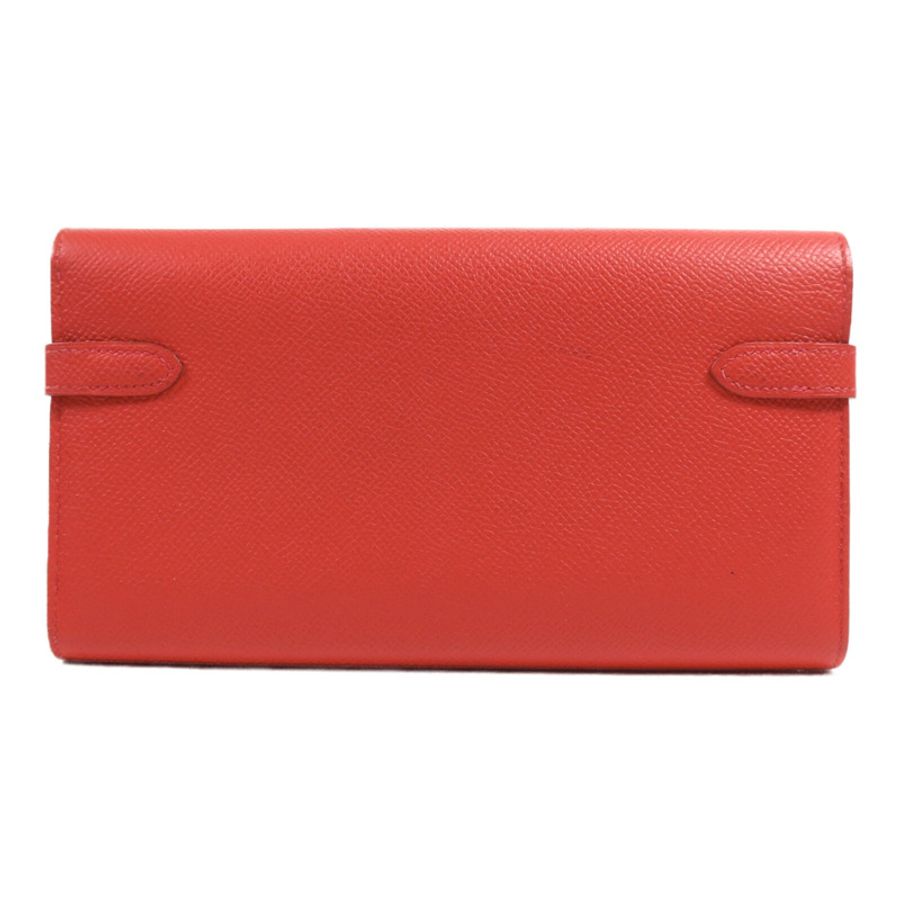 HERMES Epsom皮革Kelly Long Wallet銀扣長錢包Rouge Casaque-1