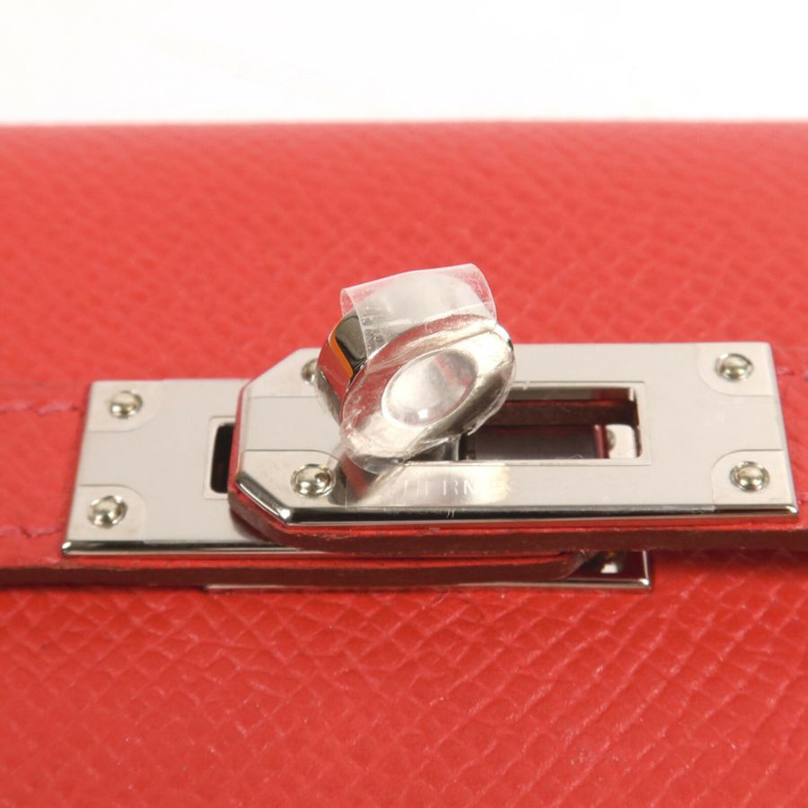 HERMES Epsom皮革Kelly Long Wallet銀扣長錢包Rouge Casaque-8