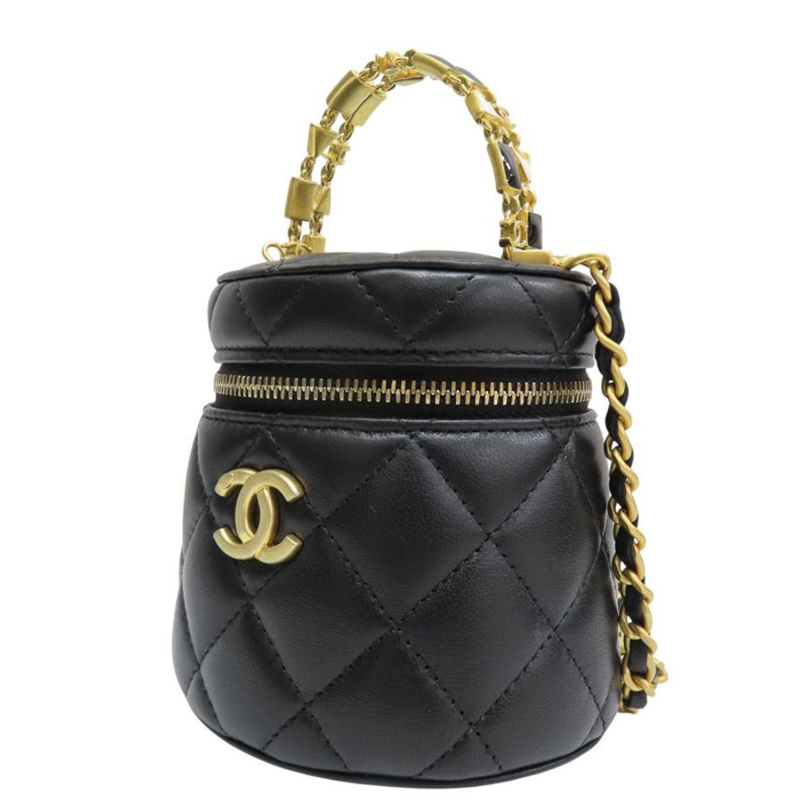 黑色 羊皮 圓桶包 鍊帶 肩背包 金釦【CHANEL 香奈兒】 AP2947-2