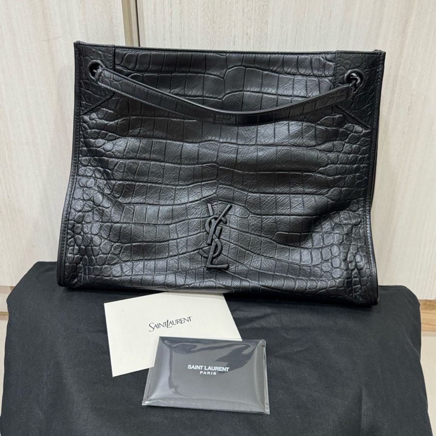 YSL牛皮壓鱷魚紋路Niki shopping bag 購物袋-0