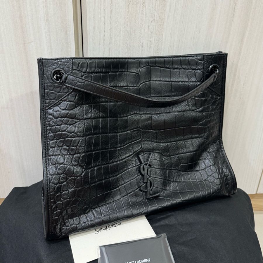 YSL牛皮壓鱷魚紋路Niki shopping bag 購物袋-1