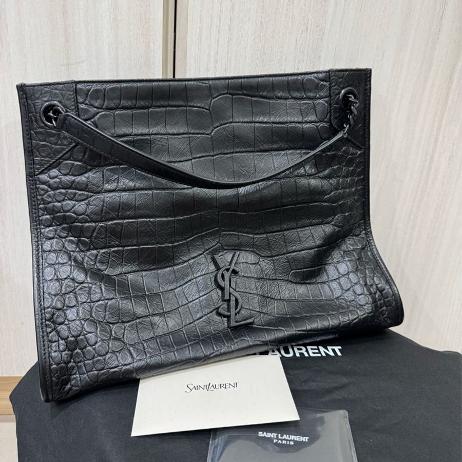 YSL牛皮壓鱷魚紋路Niki shopping bag 購物袋-5